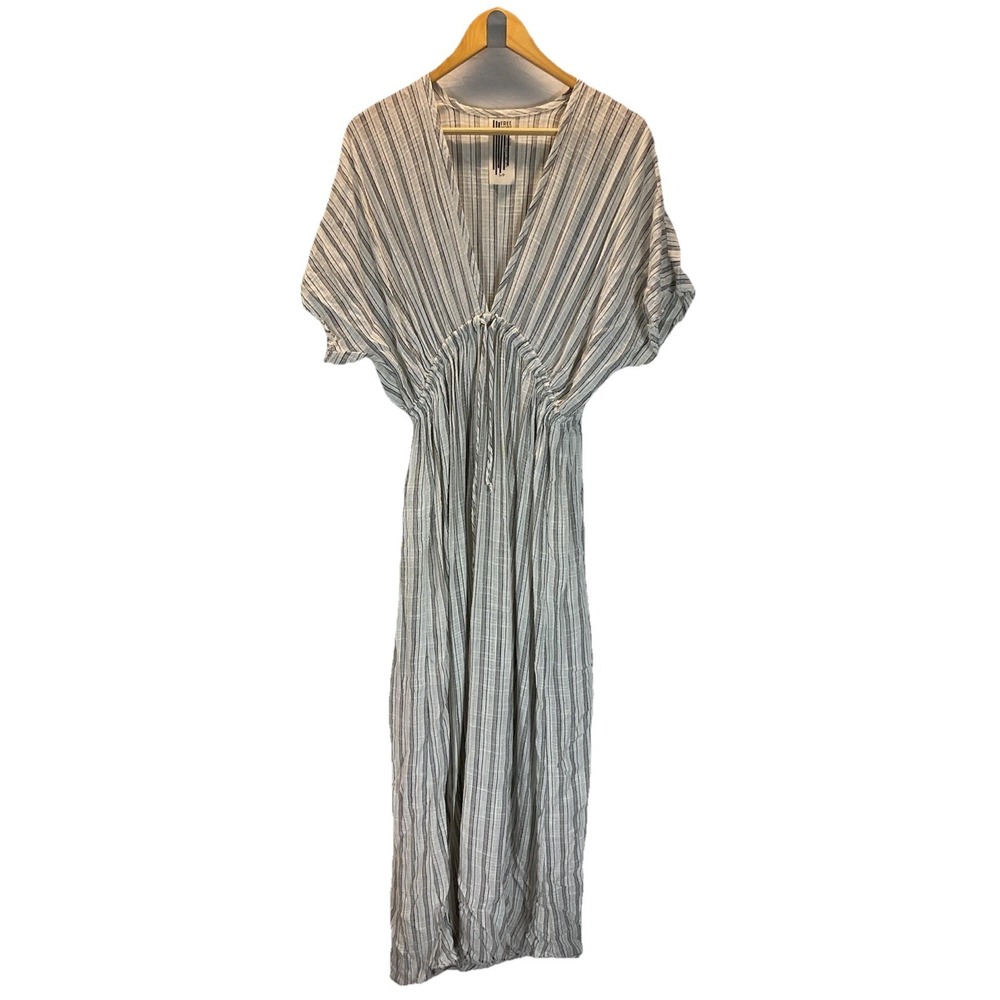 Free People gray stripe textured Size S Maxi Short Sleeve Dress empire USA made